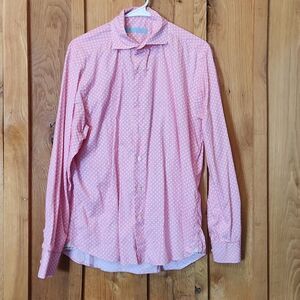 AteSeta Long Sleeve Casual Button Down 100% Cotton Shirt, Neck 16.5, Red & White